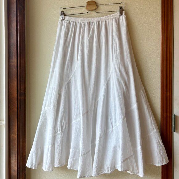 White Embroidered Floral 100% Cotton Midi Skirt Boho Peasant Skirt Size L Summer - Picture 6 of 9